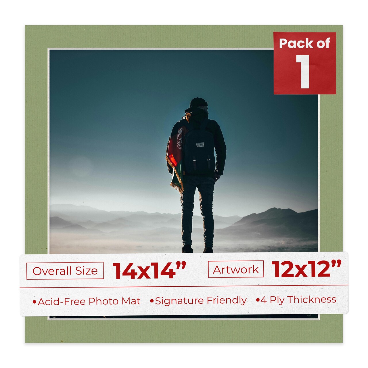 Palm Leaf Green Mat Board for 14x14 Frames - Fits 12x12 Photos